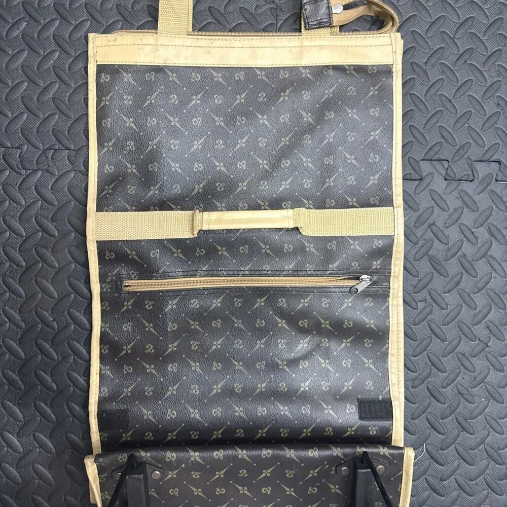 Vintage Monogrammed Folding Garment Bag/Cart w/Rolling Wheels 23” H